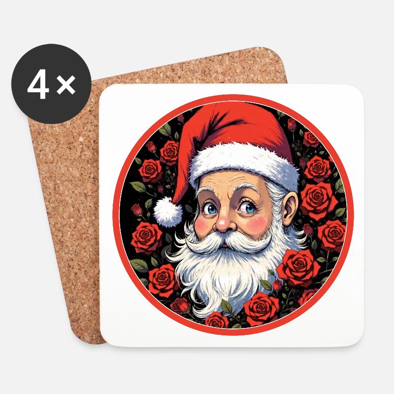 Romantischer Weihnachtsmann mit Rosen - Untersetzer (4er-Set) - Weiß