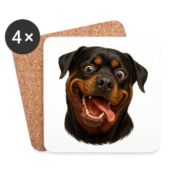 Fröhliches Rottweiler-Gesicht mit Zunge - Untersetzer (4er-Set) - Weiß - Vorne