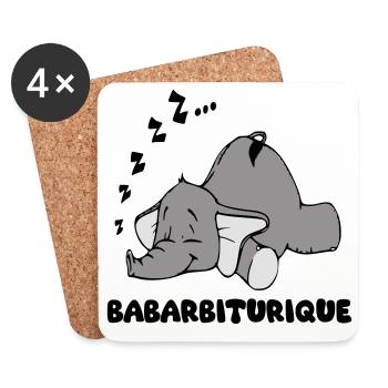 Éléphant Endormi avec le titre babarbiturique - Dessous de verre (lot de 4) - blanc - Devant