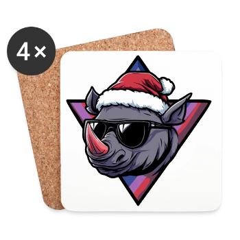 Rhino Santa with sunglasses - Coasters (set of 4) - white - Front