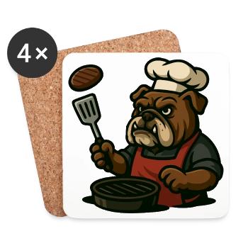 Bulldog Grill Master Flipping Steak Cartoon Kunst - Untersetzer (4er-Set) - Weiß - Vorne