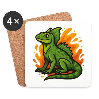 Grüne Basilisken-Eidechse mit flammendem Hintergrund - Untersetzer (4er-Set) - Weiß - Vorne