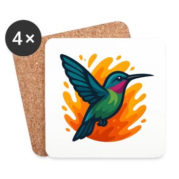 Colorful hummingbird against flaming background - Coasters (set of 4) - white - Front