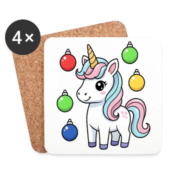 Licorne de Noël mignonne - Dessous de verre (lot de 4) - blanc - Devant
