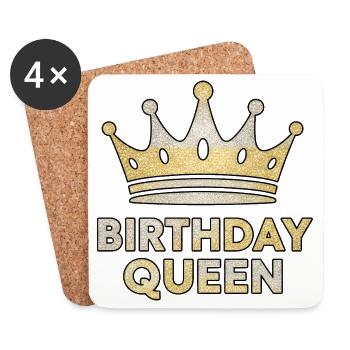 Birthday Queen – Glitzer Krone Design - Untersetzer (4er-Set) - Weiß - Vorne