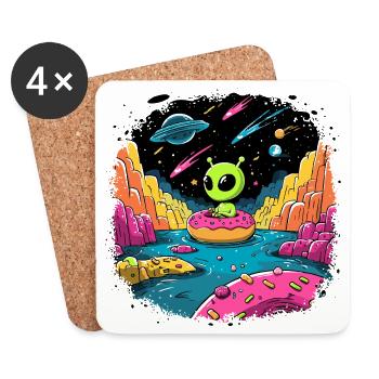 Petit extraterrestre sur beignet dans un cosmos coloré - Dessous de verre (lot de 4) - blanc - Devant
