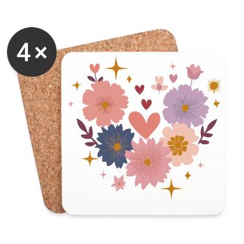 Pastel Flowers Heart Circle - Coasters (set of 4) - white - Front