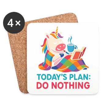 Lazy Unicorn Cozy Day Cute Relax Tee - Coasters (set of 4) - white - Front