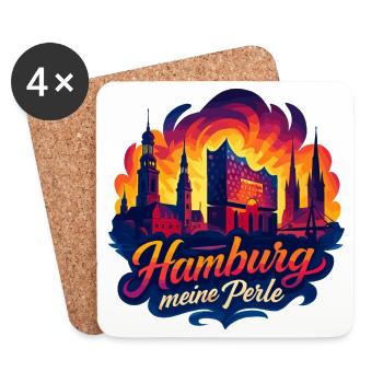 Hamburg Perle Stadt Silhouette Sonne Geschenk - Untersetzer (4er-Set) - Weiß - Vorne