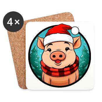 Schweine Weihnachten - Untersetzer (4er-Set) - Weiß - Vorne