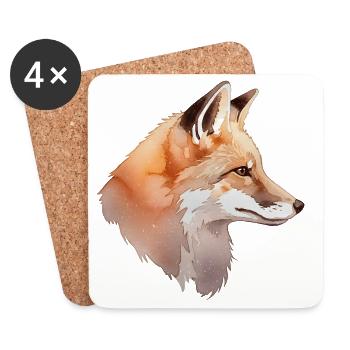 Tête de renard aquarelle - Dessous de verre (lot de 4) - blanc - Devant