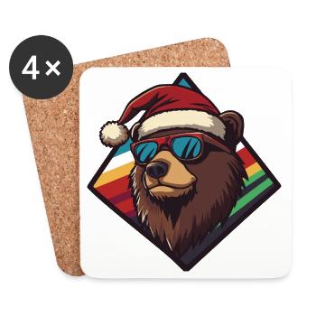 Ours d’hiver avec chapeau de Père Noël - Dessous de verre (lot de 4) - blanc - Devant