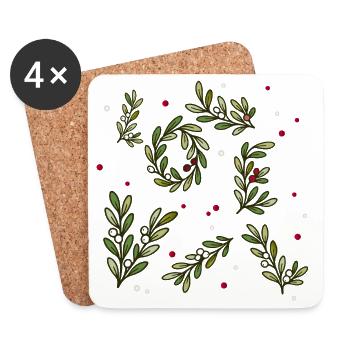 Weihnachtliches Zweigmuster mit Beeren - Untersetzer (4er-Set) - Weiß - Vorne