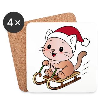 Ugly Christmas Cat on the Sleigh - Coasters (set of 4) - white - Front