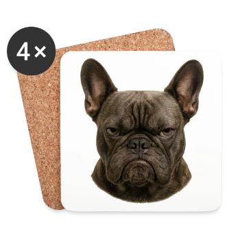 Tête de bouledogue Franz sérieux - Dessous de verre (lot de 4) - blanc - Devant