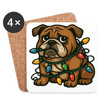 Bulldogge verwickelt in Weihnachtslichtern süße Karikatur - Untersetzer (4er-Set) - Weiß - Vorne