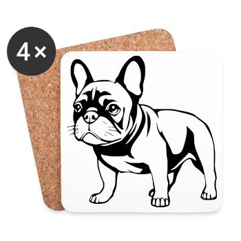 Bouledogue français noir et blanc - Dessous de verre (lot de 4) - blanc - Devant
