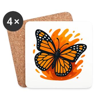 Papillon tropical en rouge feu et noir - Dessous de verre (lot de 4) - blanc - Devant