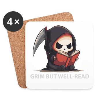 Reading Reaper – Dark Cute Humor - Coasters (set of 4) - white - Front