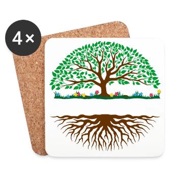 Colour illustration tree – brown trunk, green leaf - Coasters (set of 4) - white - Front