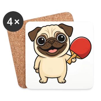 Carlin mignon jouant au tennis de table chien de dessin animé - Dessous de verre (lot de 4) - blanc - Devant