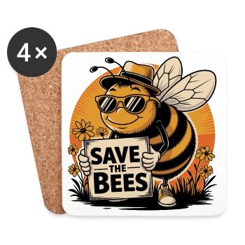 Sauver les abeilles drôle dessin animé style abeille - Dessous de verre (lot de 4) - blanc - Devant