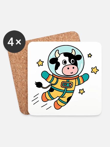 Kuh-Astronaut im All - Untersetzer (4er-Set) - Weiß