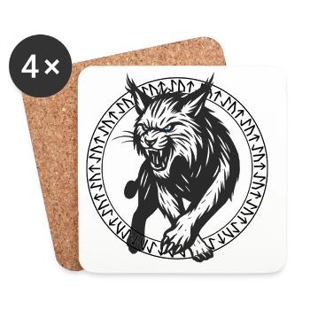 Lynx with Nordic runes, blue eyes - Coasters (set of 4) - white - Front