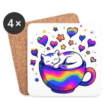 Chat arc-en-ciel dans une tasse - Dessous de verre (lot de 4) - blanc - Devant