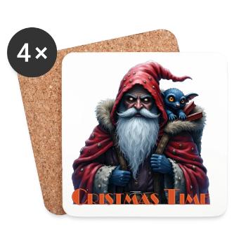 Père Noël et chat bleu Fantasy - Dessous de verre (lot de 4) - blanc - Devant