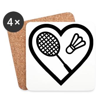 Heart + Badminton – Badminton Passion - Coasters (set of 4) - white - Front