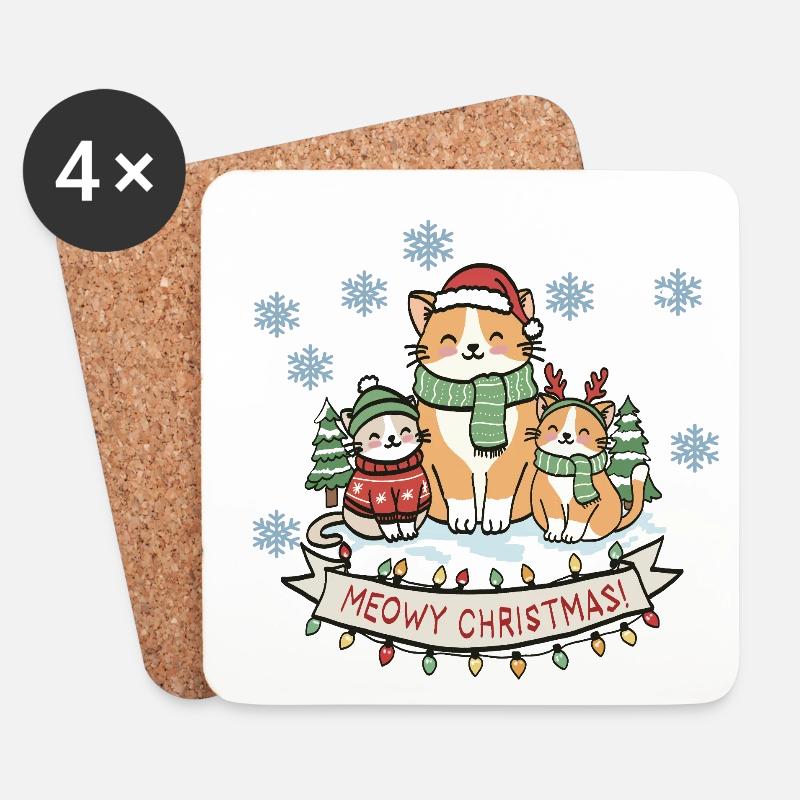 Meowy Christmas Katzentrio - Untersetzer (4er-Set) - Weiß