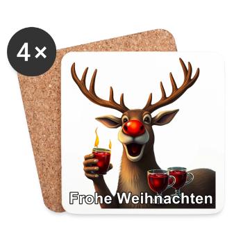 Reindeer with mulled wine Merry Christmas - Coasters (set of 4) - white - Front