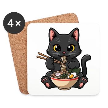 Black cat greedy ramen - Coasters (set of 4) - white - Front