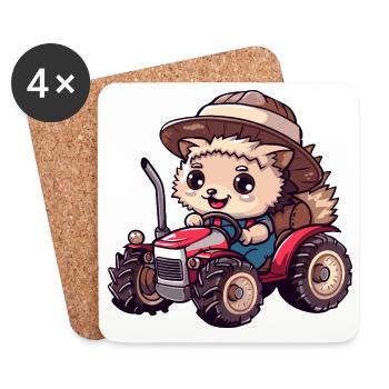 Hedgehog Tractor Farmer - Coasters (set of 4) - white - Front
