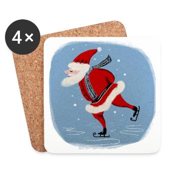 Weihnachtsmann auf Kufen - Untersetzer (4er-Set) - Weiß - Vorne