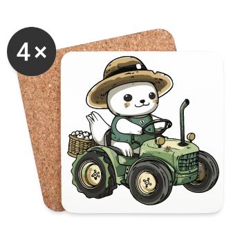 Robbe Tier Traktor Farmer - Untersetzer (4er-Set) - Weiß - Vorne