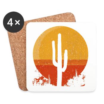 Saguaro Cactus – Motif rétro du soleil du désert - Dessous de verre (lot de 4) - blanc - Devant