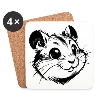 Knuffiger Hamster mit fröhlichen lebhaften Augen - Untersetzer (4er-Set) - Weiß - Vorne