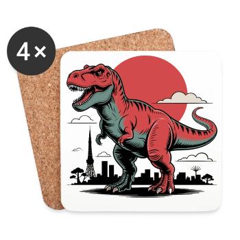 Horizon de la ville avec T-Rex et soleil en arrière-plan - Dessous de verre (lot de 4) - blanc - Devant