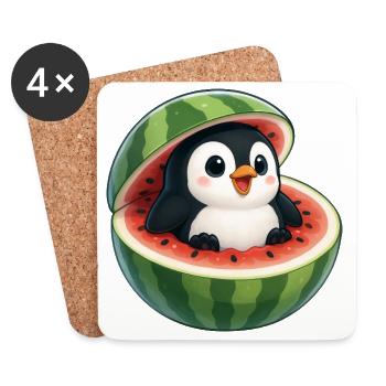Quirky Pinguin mit Melone Lustiges Obst Sommer - Untersetzer (4er-Set) - Weiß - Vorne