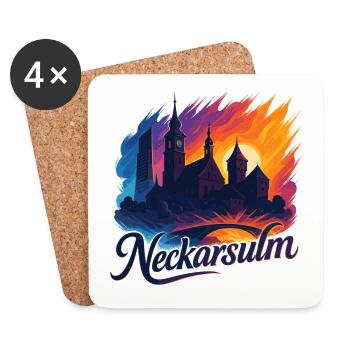 Neckarsulm Stadt Silhouette Neckar Geschenk - Untersetzer (4er-Set) - Weiß - Vorne