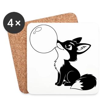 Renard avec une bulle de savon – Motif d’animal mignon - Dessous de verre (lot de 4) - blanc - Devant