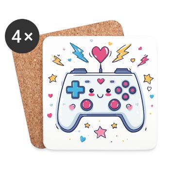 Heart Controller Doodle Pixel Pop - Dessous de verre (lot de 4) - blanc - Devant