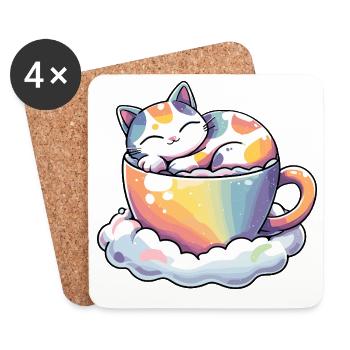 Cats in Rainbow Teacup - Coasters (set of 4) - white - Front