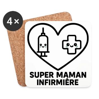 Super maman infirmière – Cœur idée cadeau - Dessous de verre (lot de 4) - blanc - Devant