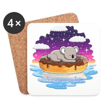 Koala on donut in the night sea - Coasters (set of 4) - white - Front