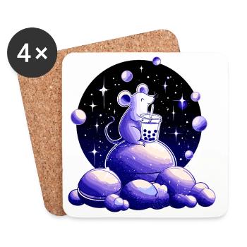 Moon Dreams Mouse with Bubble Tea - Coasters (set of 4) - white - Front