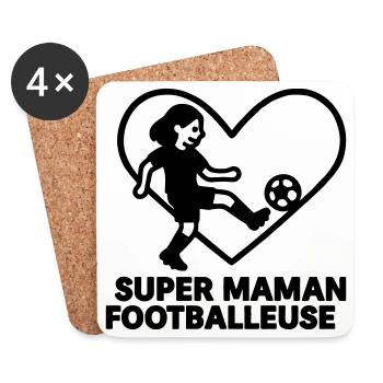 Super maman footballeuse – Cœur football - Dessous de verre (lot de 4) - blanc - Devant