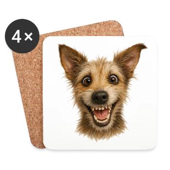 Wahnsinnig fröhlicher Hundekopf - Untersetzer (4er-Set) - Weiß - Vorne